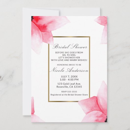 Summer Peach Coral Wasserfarbe Brautparty Einladung (Vorderseite)