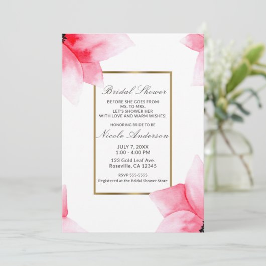 Summer Peach Coral Wasserfarbe Brautparty Einladung (Stehend Vorderseite)