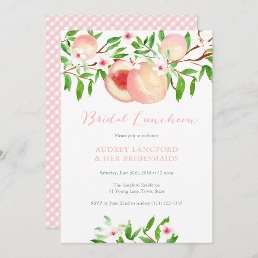 Summer Peaches Bridal Luncheon Karten (Vorne/Hinten)
