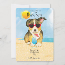 Summer Pembroke Welsh Corgi Beach Party Einladung