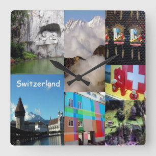 Summer Photo Collage of Switzerland Quadratische Wanduhr
