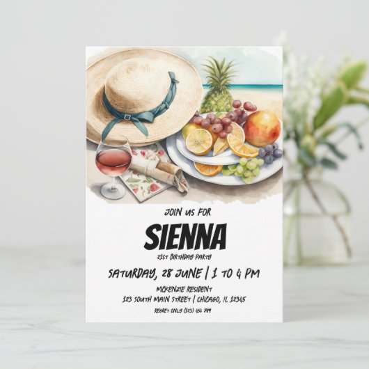 Summer Picnic beach hat Einladung (Stehend Vorderseite)