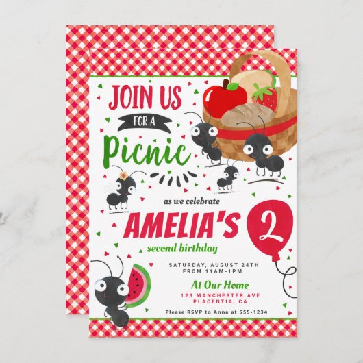 Summer Picnic im Park Geburtstagsparty Einladung (Vorne/Hinten)