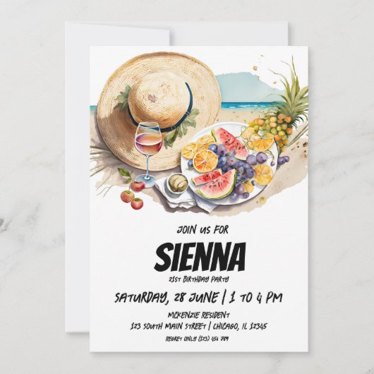 Summer Picnic mit Strandblick Einladung (Vorderseite)