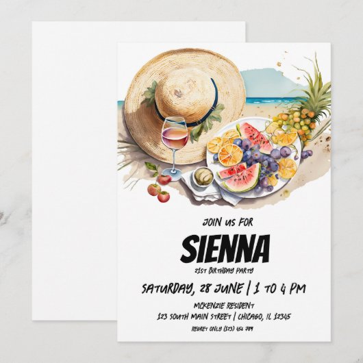 Summer Picnic mit Strandblick Einladung (Vorne/Hinten)