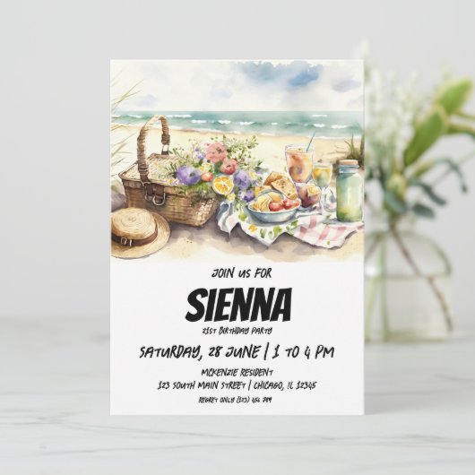 Summer Picnic mit Strandblick Einladung (Stehend Vorderseite)
