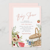 Summer Picnic | Niedlich Pink Girly Babydusche Bru Einladung (Vorne/Hinten)