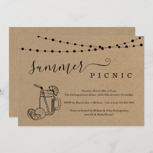 Summer Picnic Party Einladung (Vorne/Hinten)