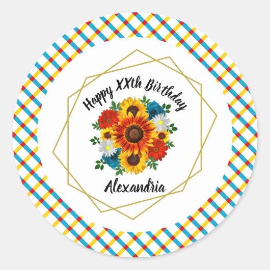 Summer Picnic Party Geometric Floral Runder Aufkleber (Vorderseite)