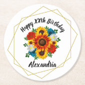 Summer Picnic Party Geometric Floral Runder Pappuntersetzer (Vorderseite)