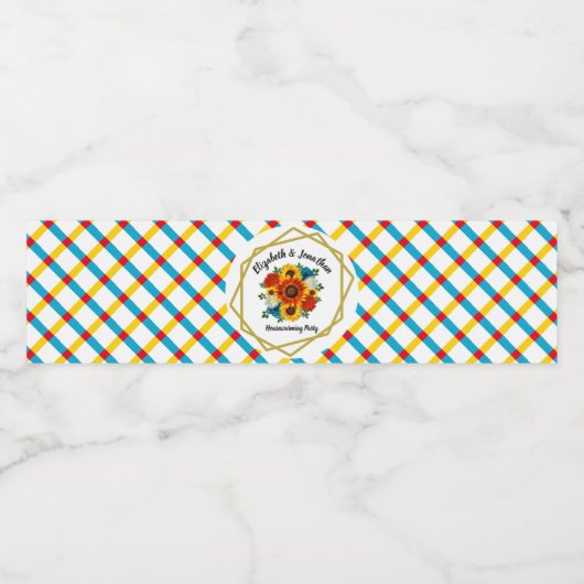 Summer Picnic Party Geometric Floral Wasserflaschenetikett (Einzelnes Label)