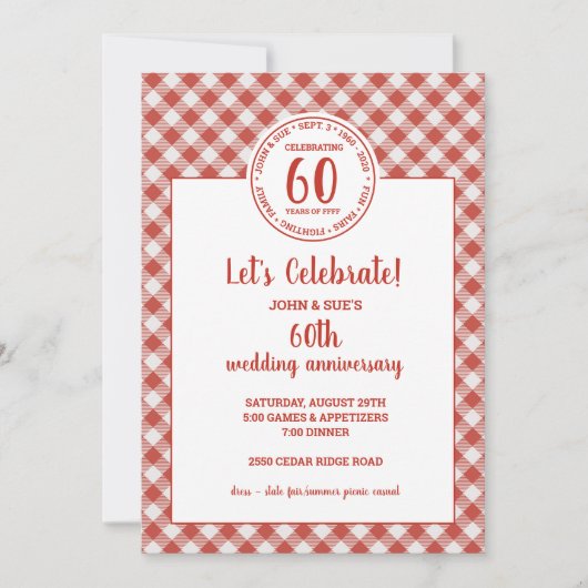 Summer Picnic Red Karo Pattern Party Einladung (Vorderseite)