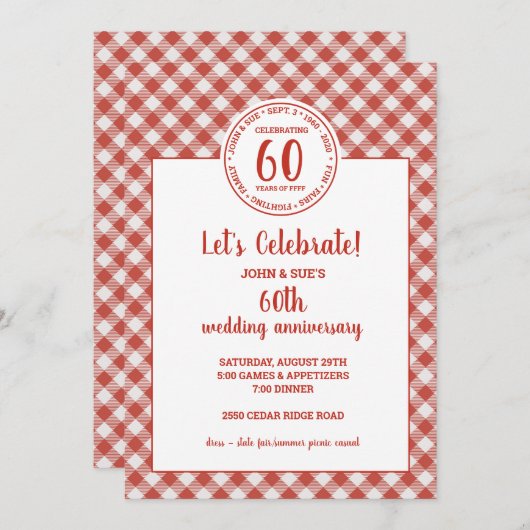 Summer Picnic Red Karo Pattern Party Einladung (Vorne/Hinten)