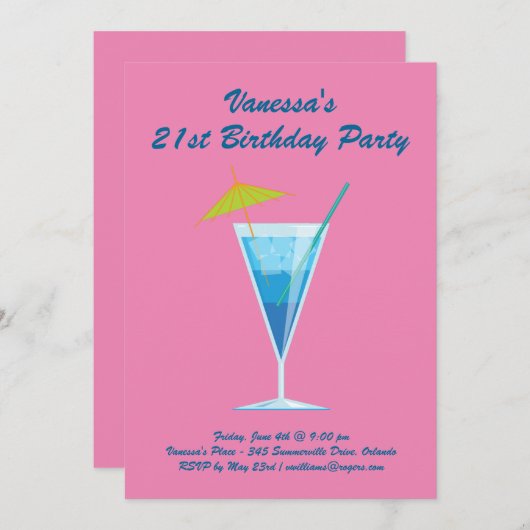 Summer Pink 21. Geburtstag Party Einladung (Vorne/Hinten)