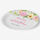 Summer Pink and Yellow Floral Birthday Pappteller (Schrägansicht)