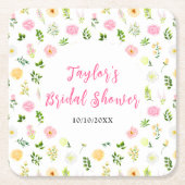 Summer Pink and Yellow Floral Bridal Shower Rechteckiger Pappuntersetzer (Vorderseite)