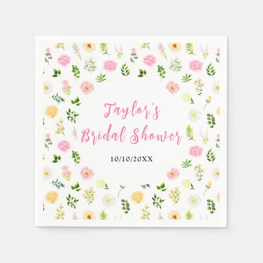 Summer Pink and Yellow Floral Bridal Shower Serviette (Vorderseite)