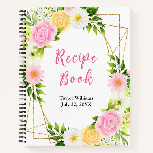 Summer Pink and Yellow Floral Recipe Book Notizblock (Vorderseite)