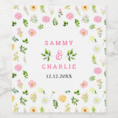 Summer Pink and Yellow Floral Wedding Weinetikett (Einzelnes Label)