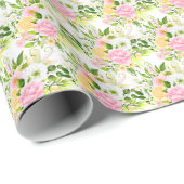 Summer Pink and Yellow Flowers and Foliage Geschenkpapier (Rolleneckpunkt)
