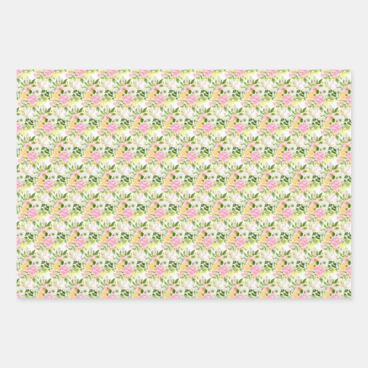 Summer Pink and Yellow Flowers and Foliage Geschenkpapier Set (Vorderseite)