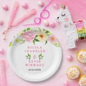 Summer Pink and Yellow Flowers and Foliage Wedding Pappteller (Party)