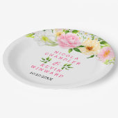 Summer Pink and Yellow Flowers and Foliage Wedding Pappteller (Schrägansicht)