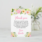 Summer Pink and Yellow Flowers Bridal Shower Dankeskarte (Stehend Vorderseite)