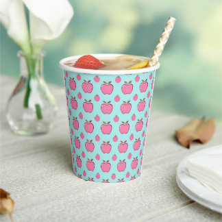 Summer Pink Apple Print Paper Cups - 8oz Pappbecher