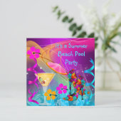 Summer Pink Aquamarin Beach Pool Cocktail Party Einladung (Stehend Vorderseite)