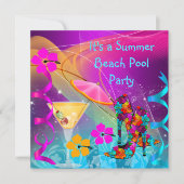 Summer Pink Aquamarin Beach Pool Cocktail Party Einladung (Vorderseite)