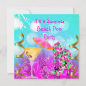 Summer Pink Aquamarin Beach Pool Party Einladung (Vorderseite)