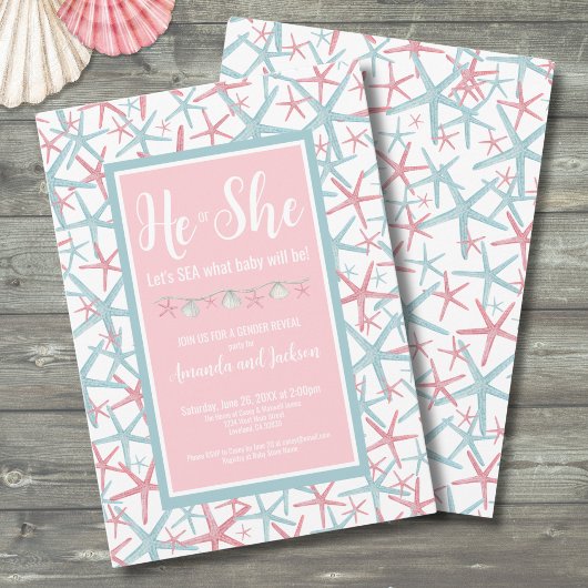 Summer Pink Blue He She Geschlecht offenbart Party Einladung