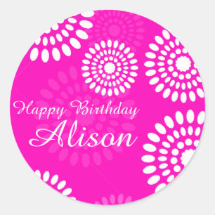 Summer Pink Blume Happy Birthday Name Aufkleber