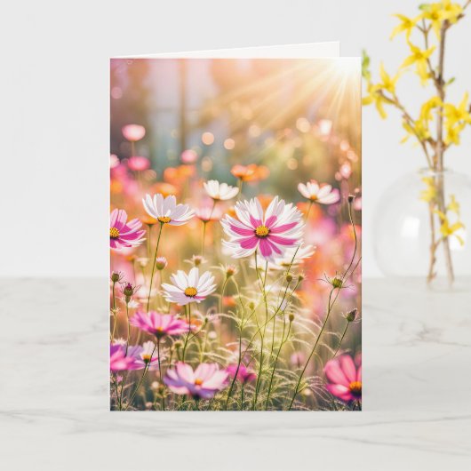 Summer Pink Cosmos Geburtstag Karte (Gelbe Blume)