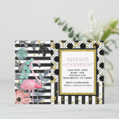 Summer Pink Flamingo Polka Dot Party Einladungen (Stehend Vorderseite)