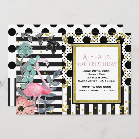 Summer Pink Flamingo Polka Dot Party Einladungen (Vorne/Hinten)