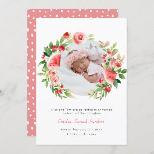Summer Pink Floral Fruchtkreide Foto Baby Birth Ankündigung