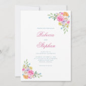 Summer Pink Garden Floral QR Code Foto Hochzeit Einladung (Vorderseite)