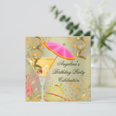 Summer Pink Gold Geburtstagsparty Cocktail Einladung (Stehend Vorderseite)