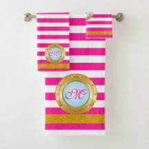 Summer Pink Gold Streifen Mit Monogramm Beach