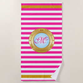 Summer Pink Gold Streifen Mit Monogramm Strandtuch