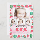 Summer Pink & Green Erster Geburtstag Wassermelone Einladung (Vorderseite)