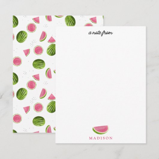 Summer Pink & Green Watermelon Muster Mitteilungskarte (Vorne/Hinten)
