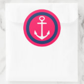 Summer Pink Navy Blue und White Anchor Runder Aufkleber (Tasche)