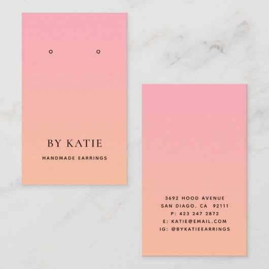 Summer Pink Orange Ombre Earring Display Card Visitenkarte (Vorne/Hinten)