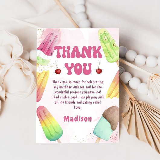 Summer Pink Popsicle Girl Geburtstag Danke Karte