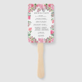 Summer Pink Rose Floral Wedding Programm Hand Fan Fächer (Rückseite)