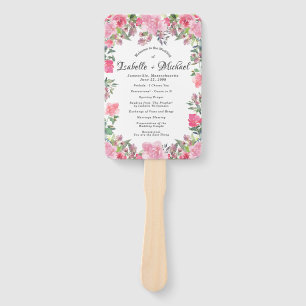 Summer Pink Rose Floral Wedding Programm Hand Fan Fächer