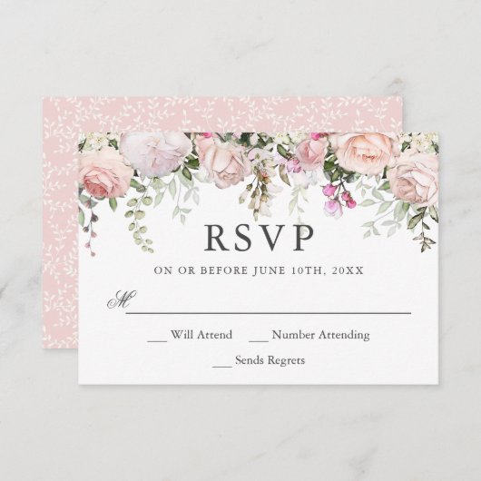 Summer Pink Roses Floral Wedding RSVP (Vorne/Hinten)